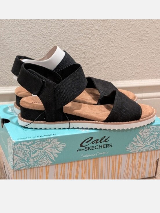 Skechers Shoes - Skechers Women's Black Sandals with Tan Sole